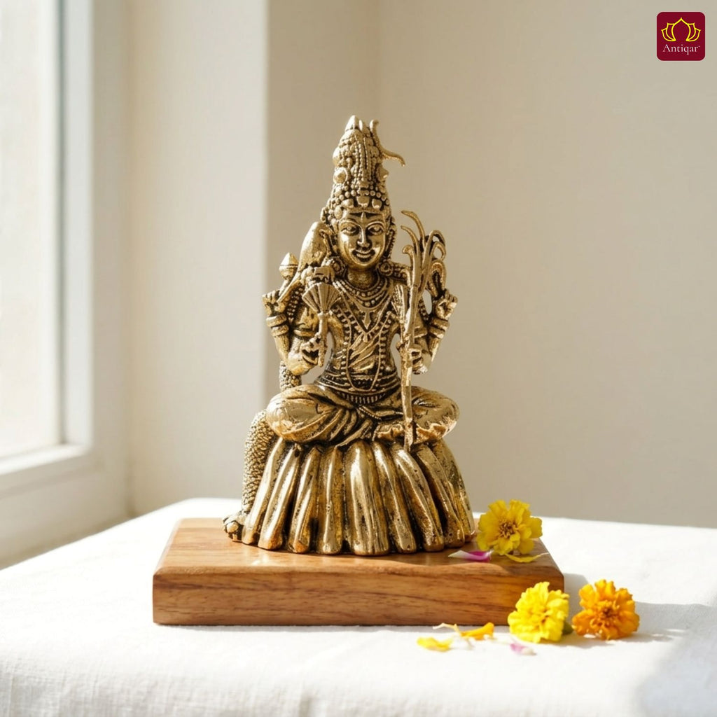 Brass Lalitha Deviji Idol - 8cm | Golden Finish | Religious Idol for Home, Temple & Car Dashboard Decor