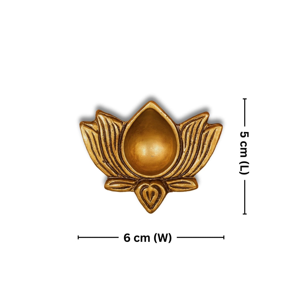 Brass Lotus Diya -2cm | Antique Golden Finish | Handcrafted for Pooja Temple & Festival Decor  (Set of 3)