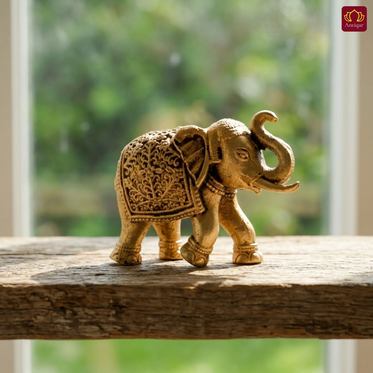 Brass Elephant Showpiece in Vintage Design - 4cm | Antique Golden Finish | Decorative Figurines for Temple, Home & Office
