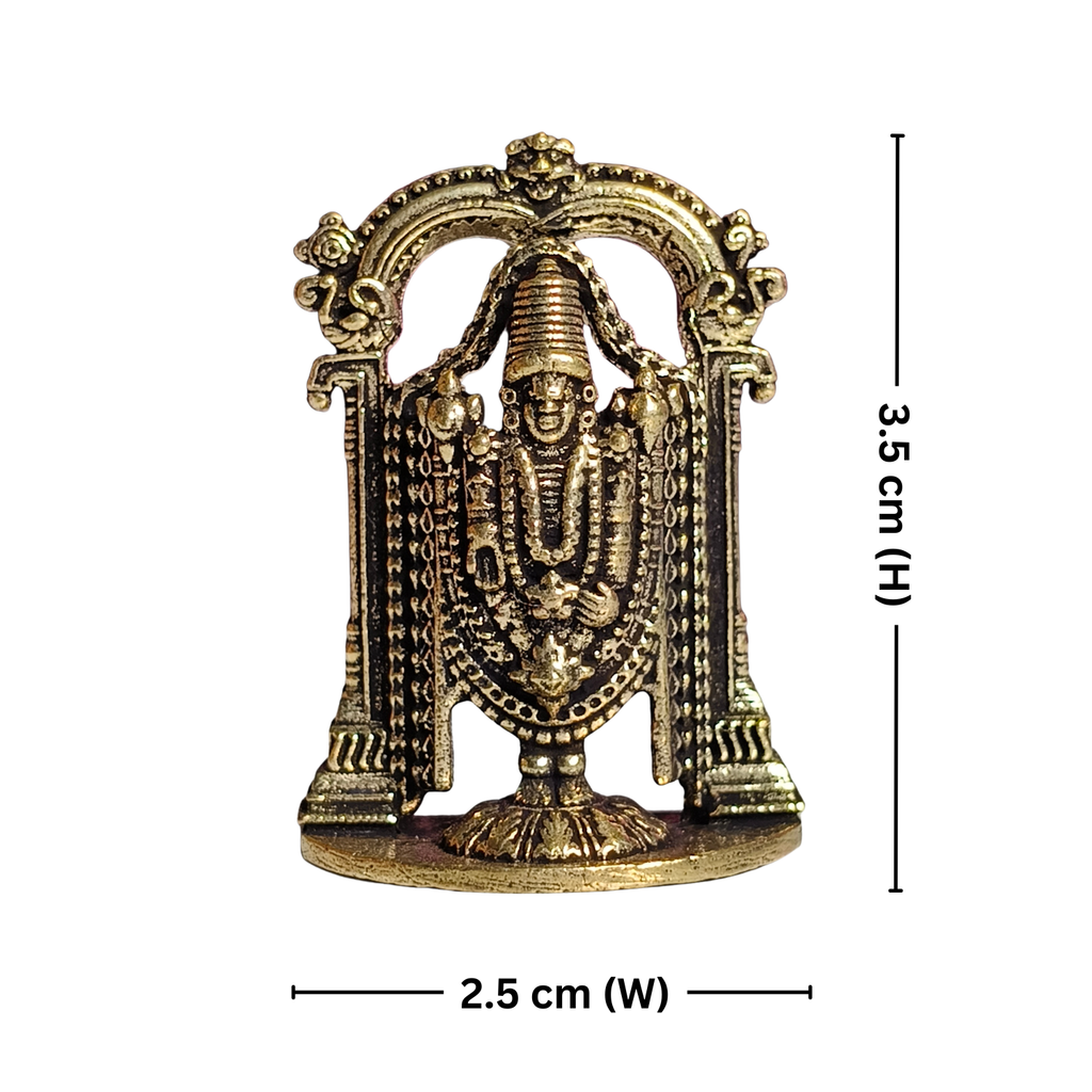 Brass Miniature Lord Sri Venkateswara Ji Idol - 3.5cm | Antique Finish | Spritual use for Home, Temple & Car Dashboard Decor
