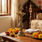 Brass Peacock Oil Lamp –20 cm | Antique Finish | Handcrafted Decor for Temple, Table & Home