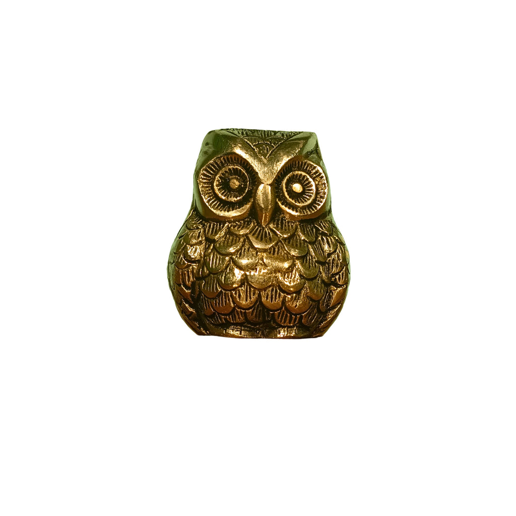 Modern Classy Lucky Owl Showpiece - 9cm | Home, Office, Vehicle & Business Decor | Handmade | Ideal for Gifting | Pure Brass | Antique Finish