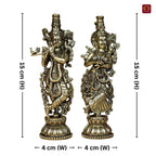 Brass Designer Radhakrishna Idol - 15cm | Antique Finish | Spiritual Idol for Temple & Home Decor