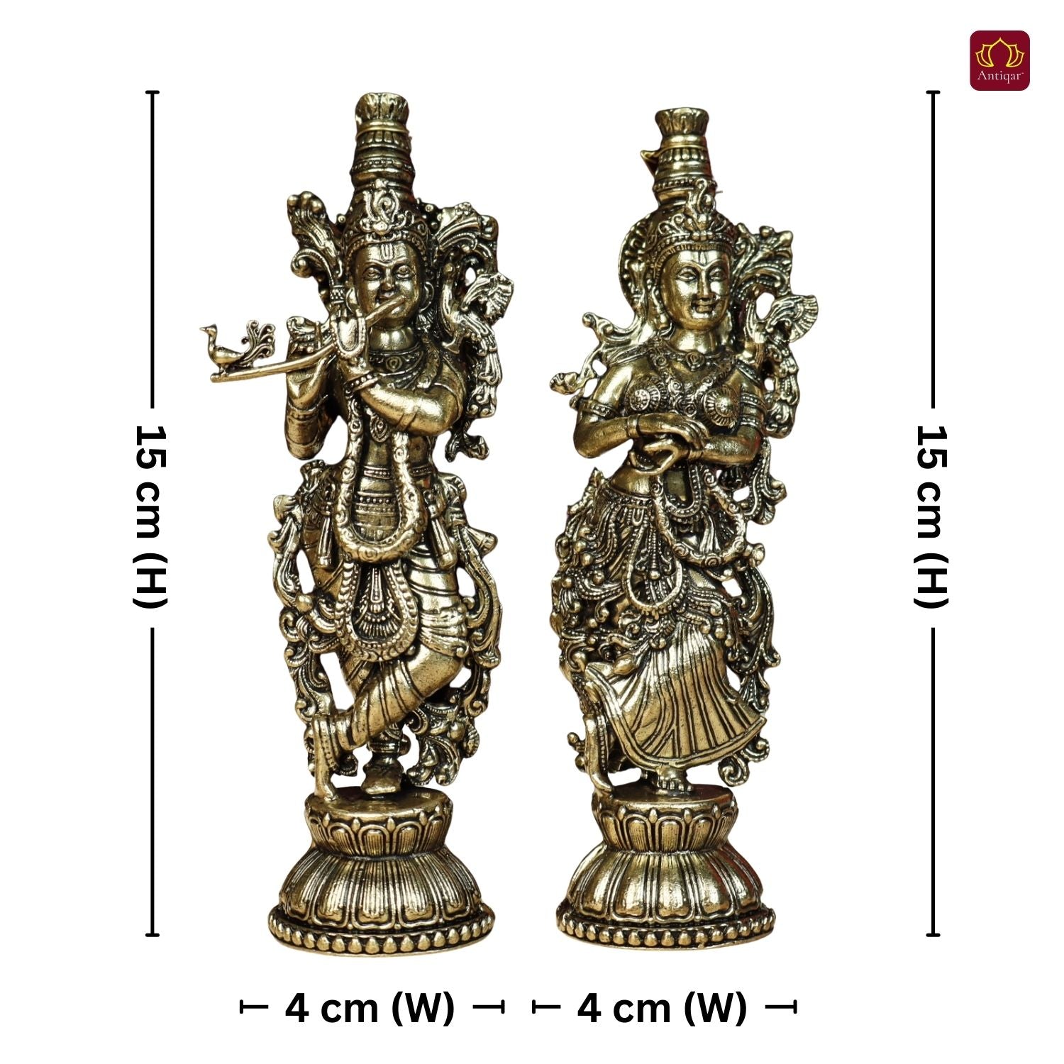 Brass Designer Radhakrishna Idol - 15cm | Antique Finish | Spiritual Idol for Temple & Home Decor