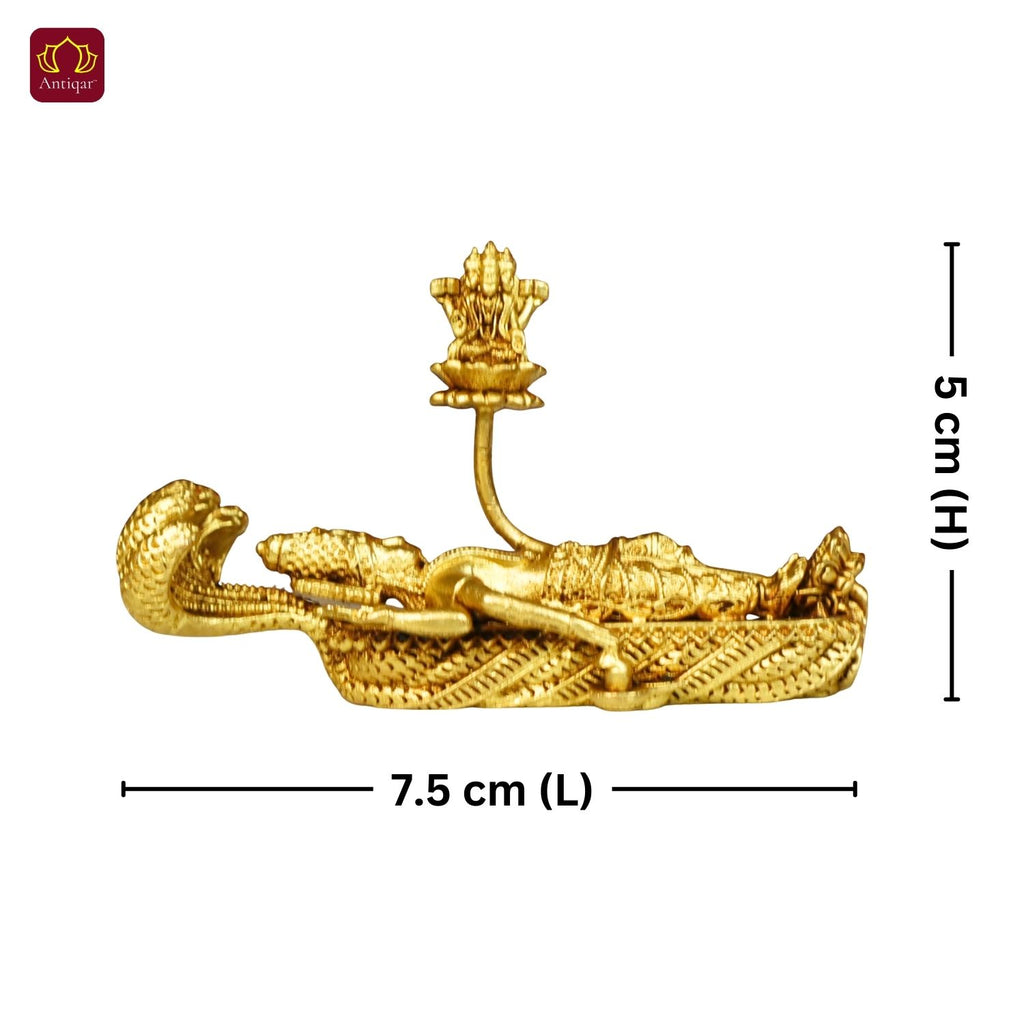 Brass Padmanabha Swamy Idol(Shesha-Shayi Lord Vishnu) - 5cm | Antique Finish | Spiritual Idol for Temple, Home & Car Dashboard Decor