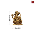 Brass Ganesh JI Idol - 3.5cm | Golden Finish | Spiritual Decor for Temple, Home & Car Dashboard
