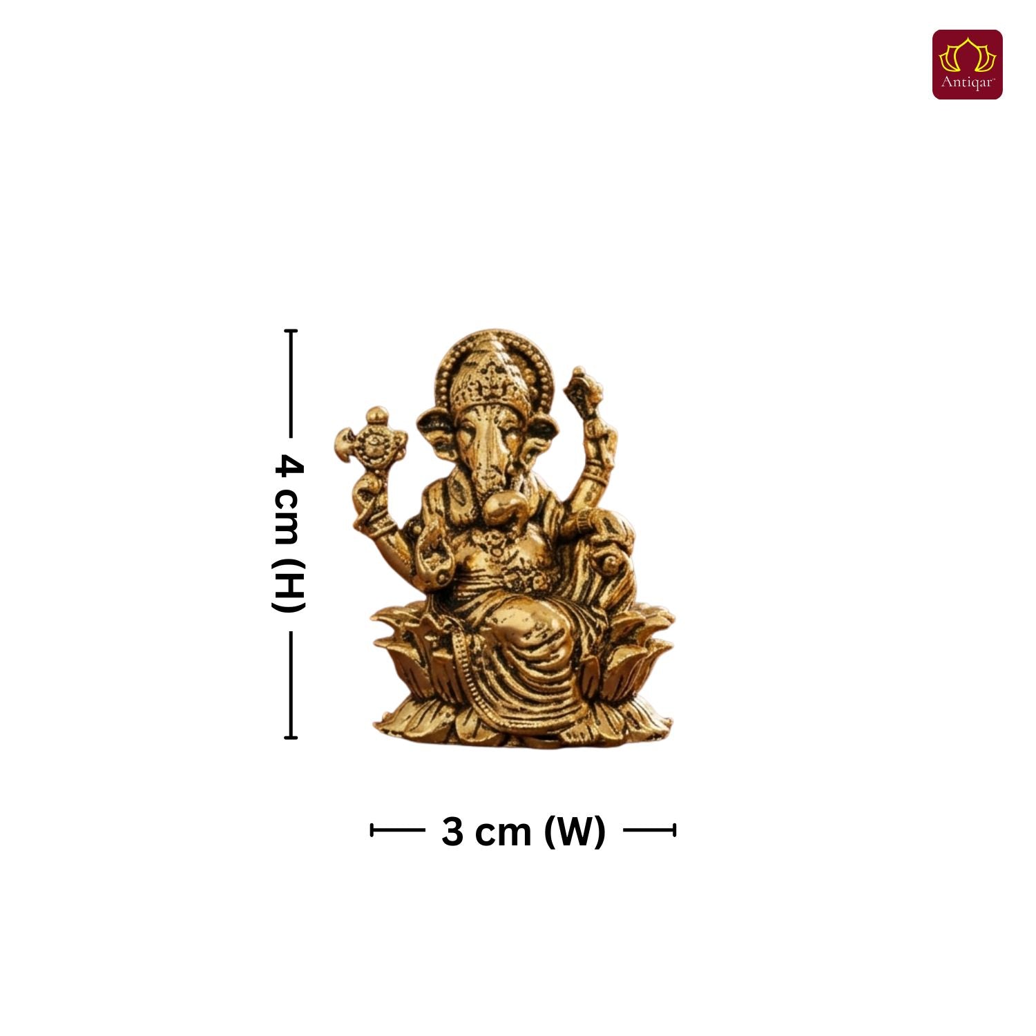 Brass Ganesh JI Idol - 3.5cm | Golden Finish | Spiritual Decor for Temple, Home & Car Dashboard