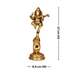 Brass Dancing Ganesha on Elephant Trunk up with Diya - 17cm | Antique Golden Finish | Handcrafted  for Pooja Temple,Home Festval Decor