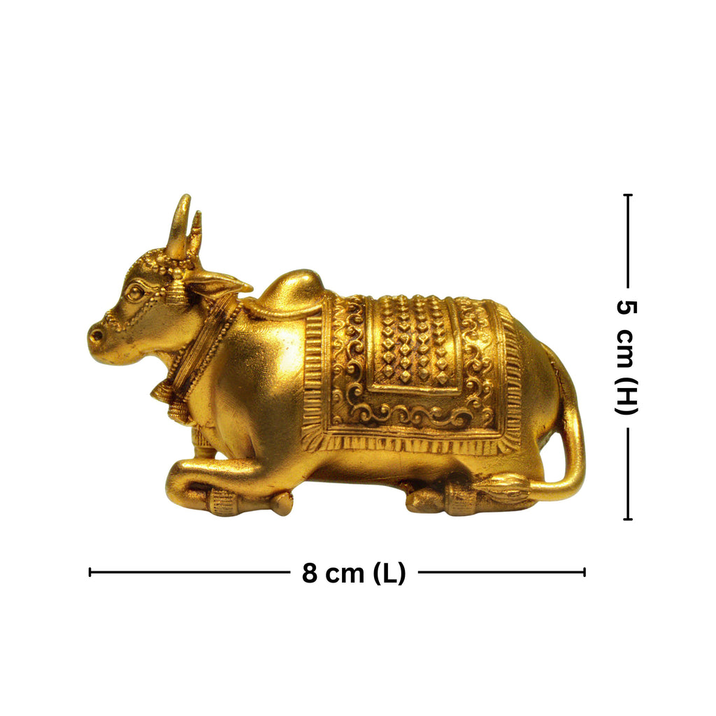 Brass Nandi Figurine - 5cm | Antique Golden Finish | Spritual use for Home, Temple & Car Dashboard Decor