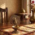 Brass Dancing Peacock on Diya - 7.5cm | Antique Finish | Spritual use for Pooja, Temple & Festival Decor