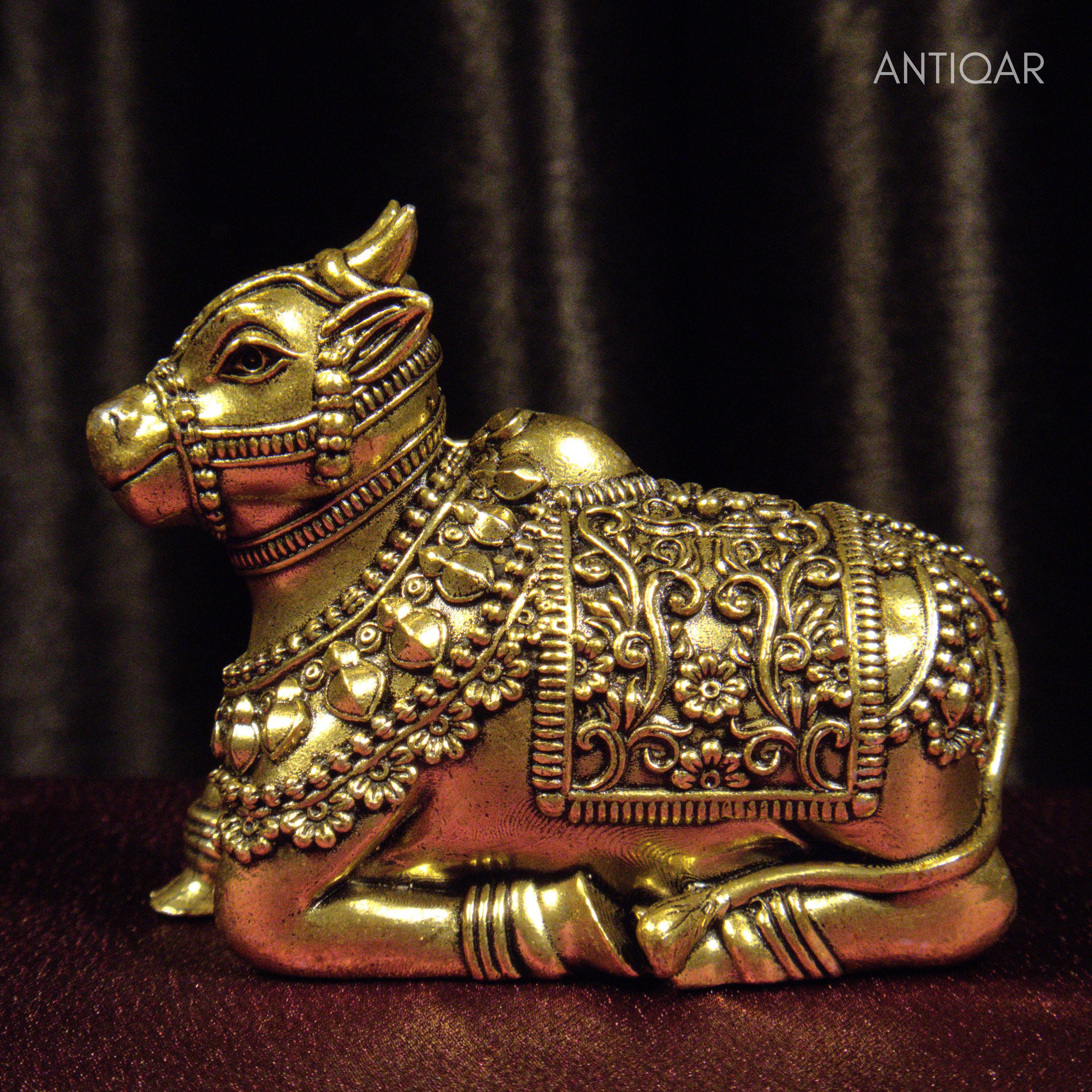 Brass Nandi Figurine - 6cm | Antique Finish | Spritual use for Home, Temple & Car Dashboard Decor