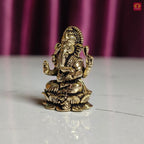Brass Miniature Ganesh Ji Idol - 2.5cm | Antique Finish | Spritual use for Home, Temple & Car Dashboard Decor