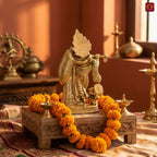 Radha Krishna Brass Idol with Peacock | Krishna Playing Flute with Radha | Handcrafted Single Piece for Home, Temple & Vehicle Decor