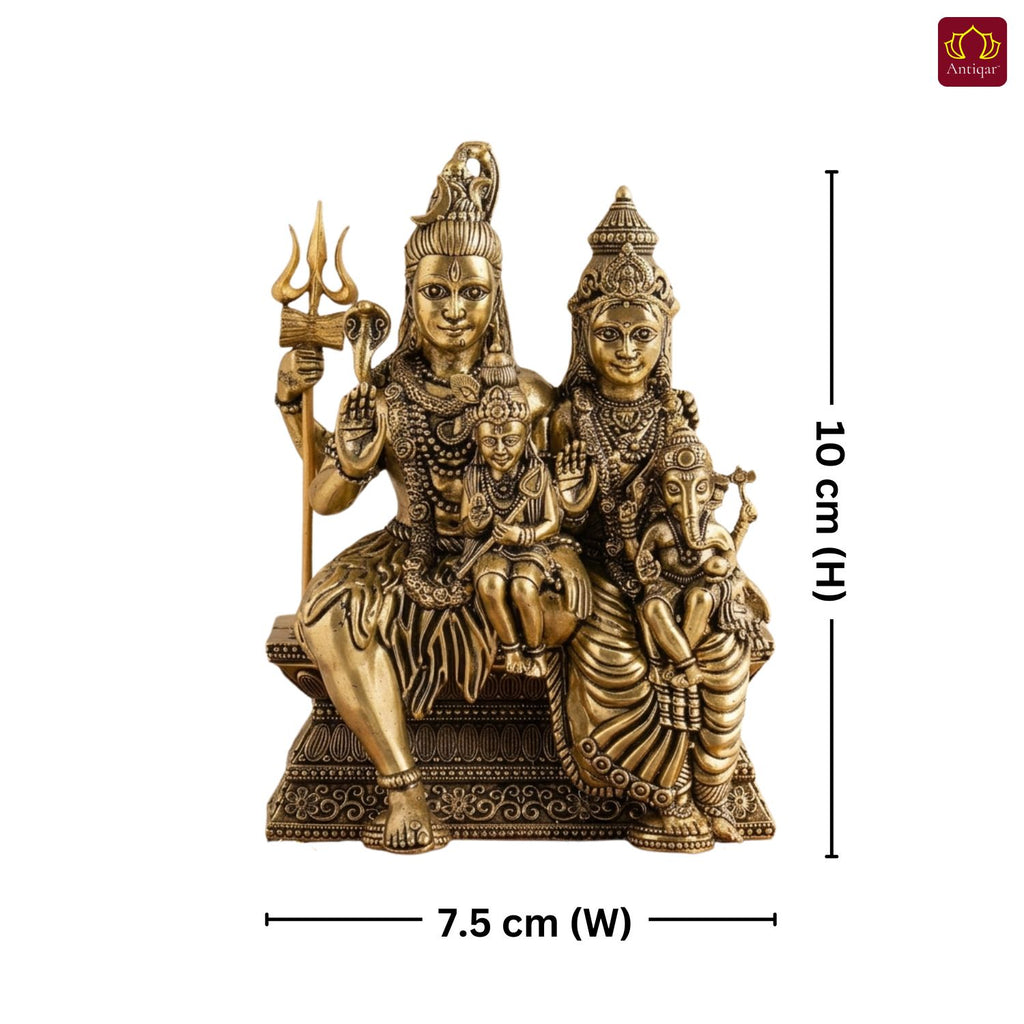 Brass Shiv Parivar Idol - 10cm | Antique Finish | Spiritual Idol for Temple & Home Decor