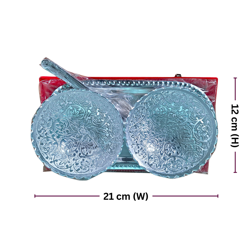Royal Dry Fruit & Paan Dan Serving Set | Silver Plated | Red Velvet Box | Set of 5 | Handcrafted Artistry | Festive & Decorative Showpiece