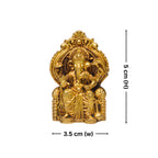 Brass Ganesh Ji Idol - 5cm | Sitting on Singhasan | Antique Golden Finish | Spiritual Idol for Temple & Home Decor