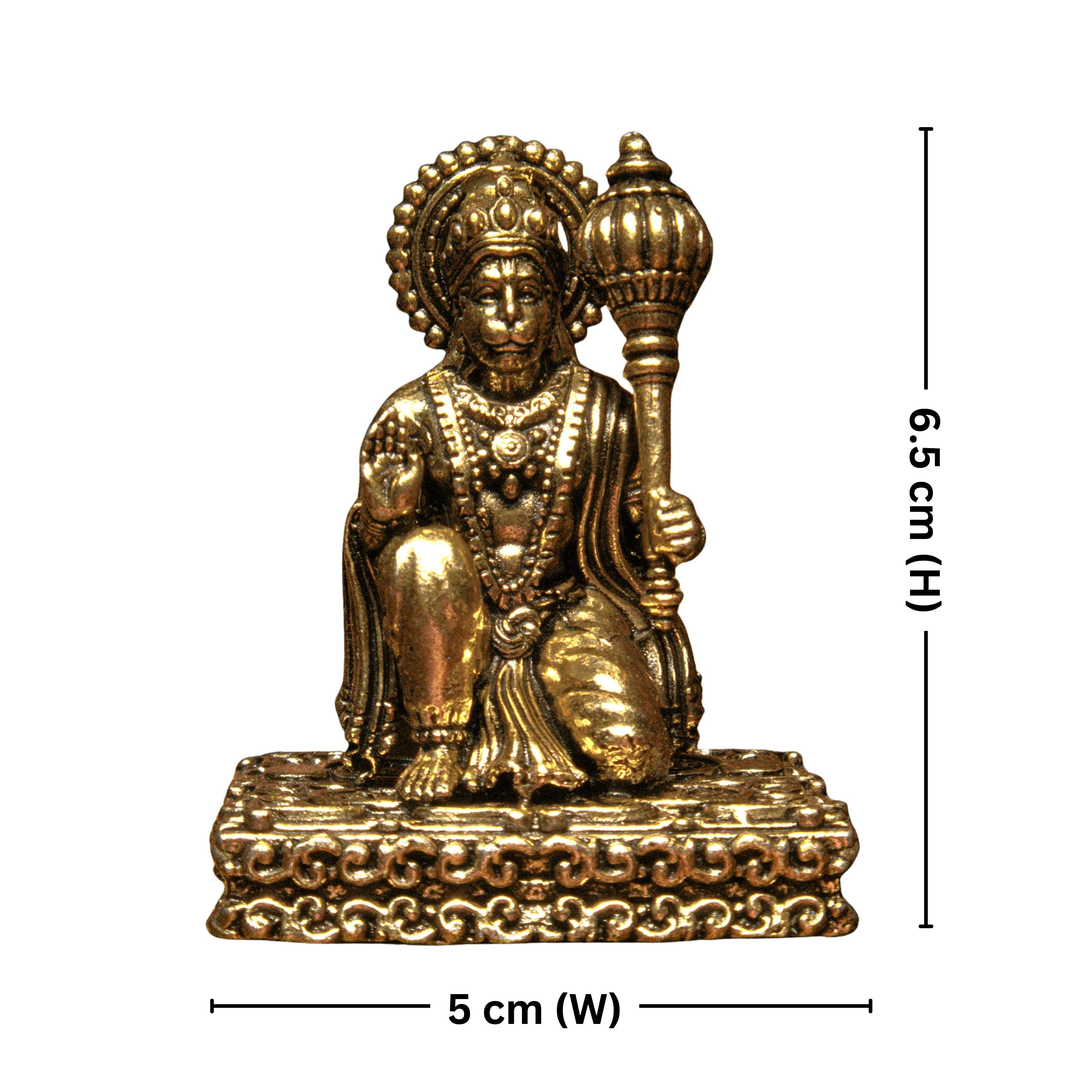 Brass Vintage Base Sitting Hanuman Ji Idol – 6.5cm | Antique Finish | Spiritual Idol for Temple, Home & Car Dashboard Decor