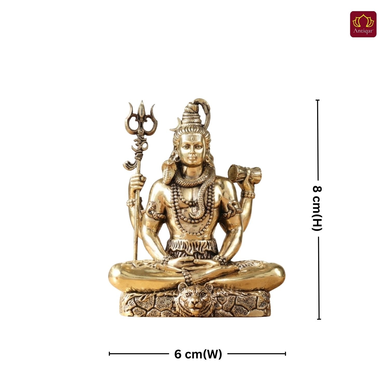 Brass Shiv Ji Idol - 8 cm | Antique Finish with Trisul | Spiritual use for Temple, Home & Car Decor