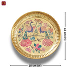 Brass Meenakari Etched Plate – 18 cm | Embossed Peacock & Floral Design | Ideal for Serving Sweets, Fruits & Bhog Offerings