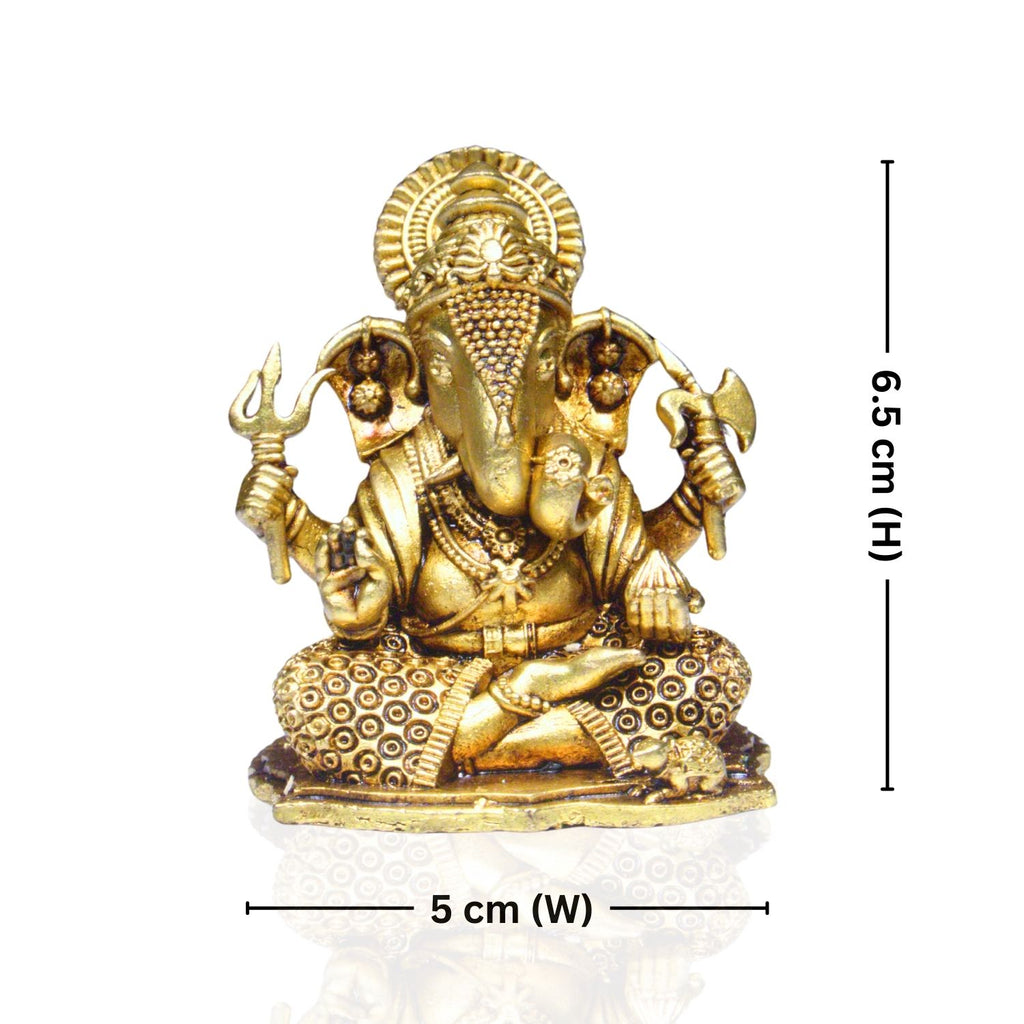 Brass Ganesh Idol - 6.5cm | Antique Finish | Spritual use for Home, Temple & Car dashboard Decor