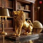 Antiqar Lion Pure Brass Figurine | Handicraft Artwork | Superfine Golden Finish | Home & Office Décor | Ideal for Gifting | Height 20cm