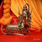Dhokra Art Brass Nandi – 22 cm | Sitting Pose with Ganesha Face & Trishul on Head | Antique Finish Tribal Handcrafted Showpiece for Temple, Home & Table Decor