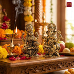 Brass Ganesh Laxmi Pair Idol - 4 cm | Golden Finish | Spiritual Idol for Temple & Home Decor
