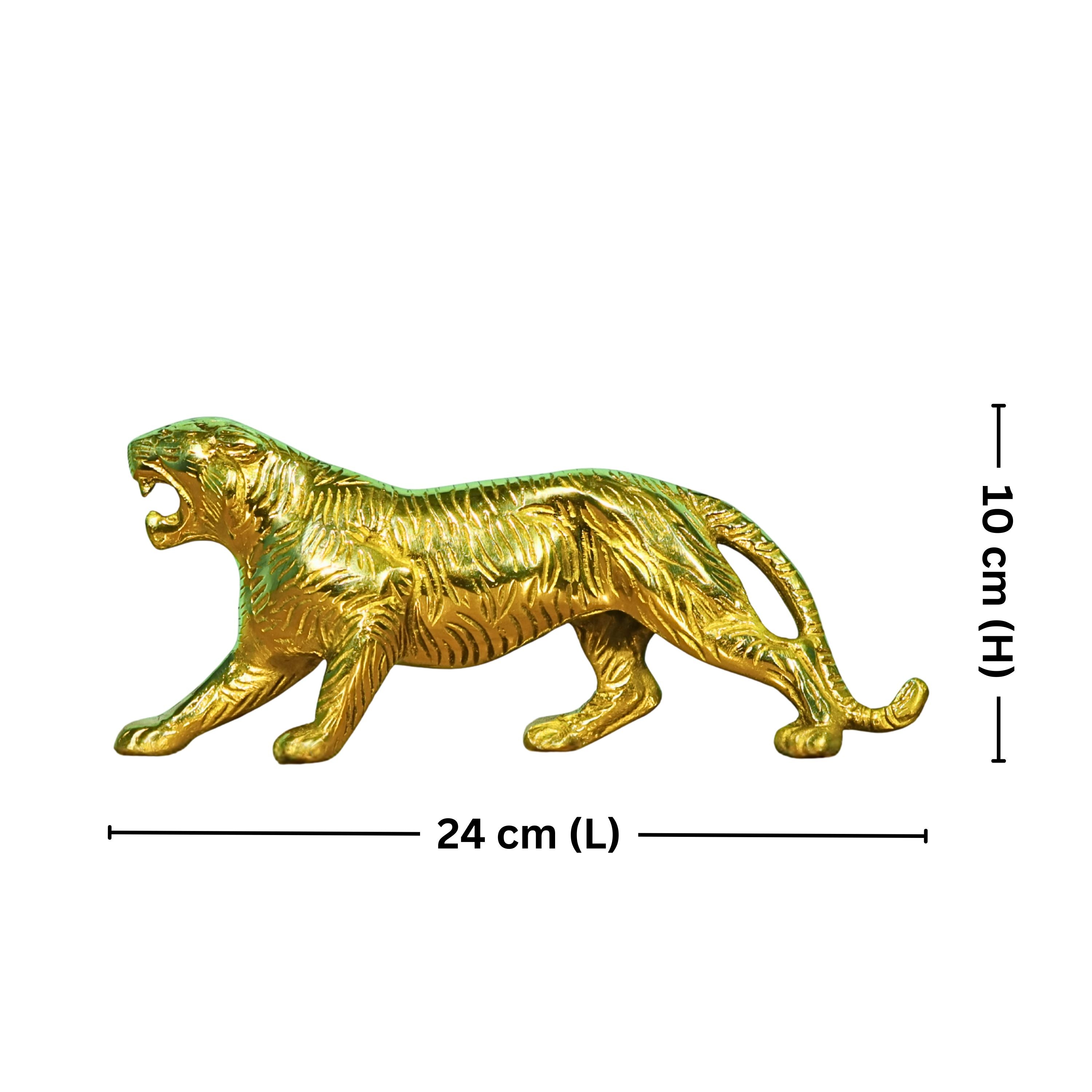 Brass Tiger Showpiece – 10cm | Antique Polished | Roaring Face in Walking Motion | Handcrafted for Home & Office Decor