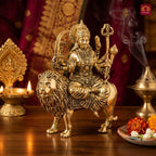 Brass Sherawali Maa Idol - 8cm | Sitting on Lion | Golden Finish | Spiritual Idol for Temple & Home Decor
