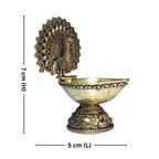 Brass Dancing Peacock on Diya - 7cm | Antique Finish | Spritual use for Pooja, Temple & Festival Decor