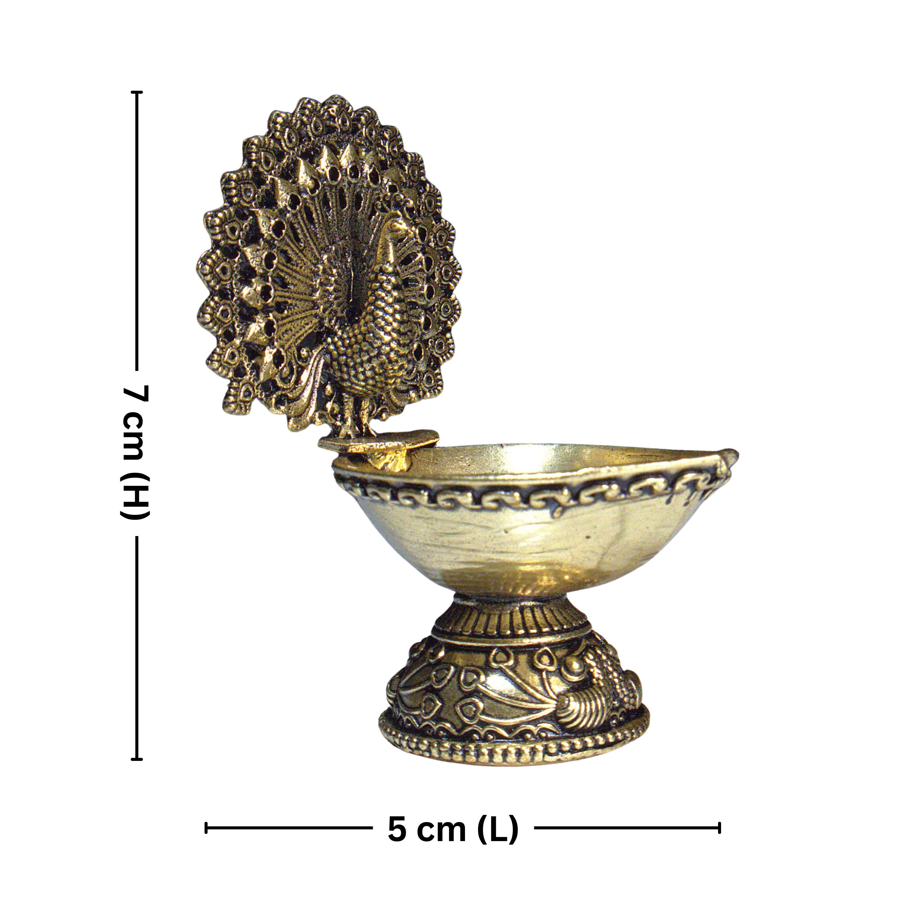 Brass Dancing Peacock on Diya - 7cm | Antique Finish | Spritual use for Pooja, Temple & Festival Decor