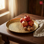 Brass Etching Floral Design Plate - 2.5cm | Serve Main Course items in Lunch & Dinner | Antique Golden Finish | Traditional Mughlai Style use for serving in Kitchen, Festivals and Restaurents