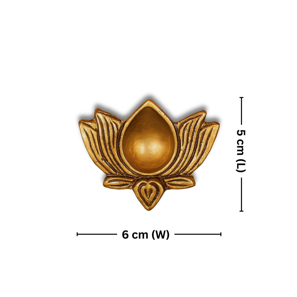 Brass Lotus Diya -2cm | Antique Golden Finish | Handcrafted for Pooja Temple & Festival Decor (Set of 2)