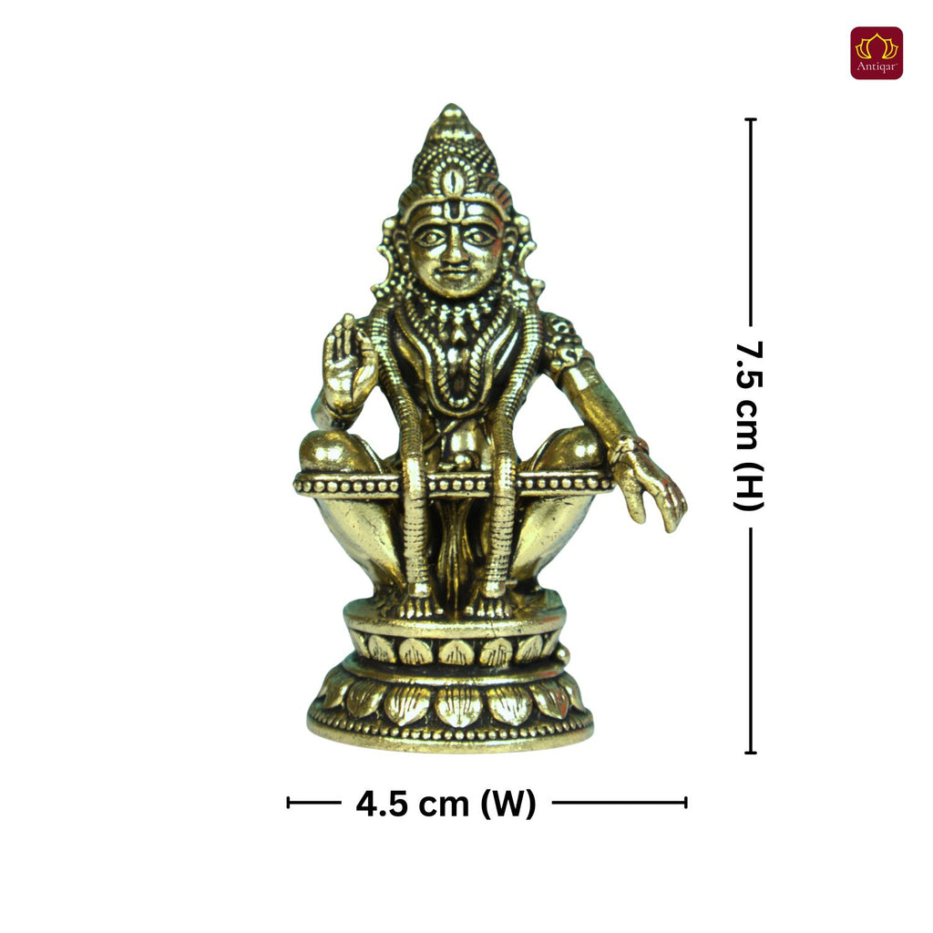 Brass Ayyappan Swami Ji Idol - 7.5cm | Antique Finish | Handcrafted Idol for Temple, Home & Car Dashboard