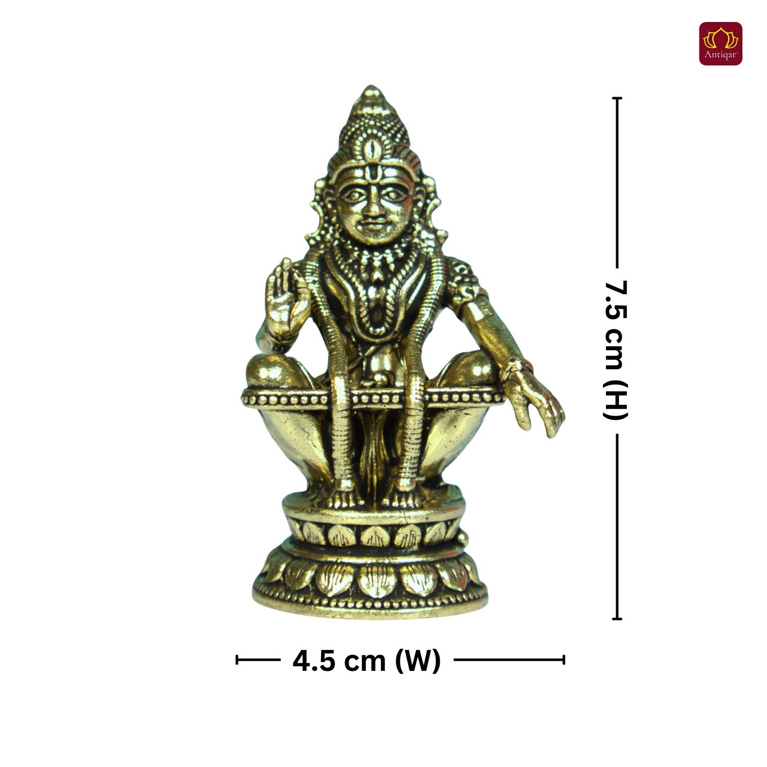 Brass Ayyappan Swami Ji Idol - 7.5cm | Antique Finish | Handcrafted Idol for Temple, Home & Car Dashboard