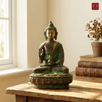 Brass Buddha Statue | Black Antique & Green Patina Finish | Home & Office Décor | Perfect for Meditation, Gifting & Spiritual Ambiance