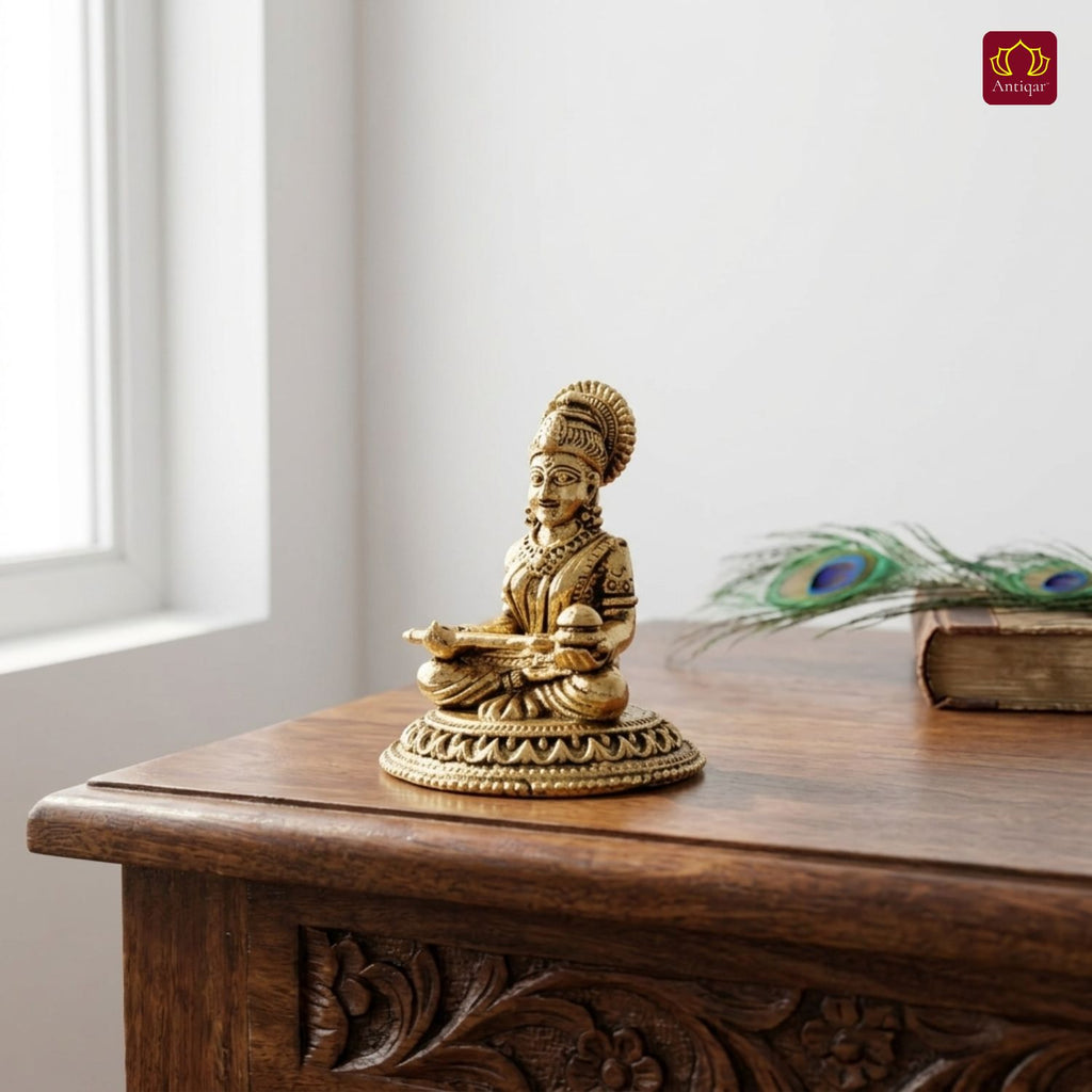 Brass Miniature Annapurna Devi Idol - 3cm | Golden Finish | Spiritual Idol for Temple & Home Decor