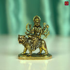 Brass Miniature Sherawali Maa Idol - 4cm | Antique Finish | Spritual use for Home, Temple & Car Dashboard Decor