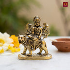 Brass Miniature Sherawali Maa Idol - 4cm | Antique Finish | Spritual use for Home, Temple & Car Dashboard Decor