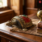 Dhokra Art Brass Turtle – 3 cm | Red Antique Finish | Tribal Handcrafted Showpiece for Temple, Home & Table Decor