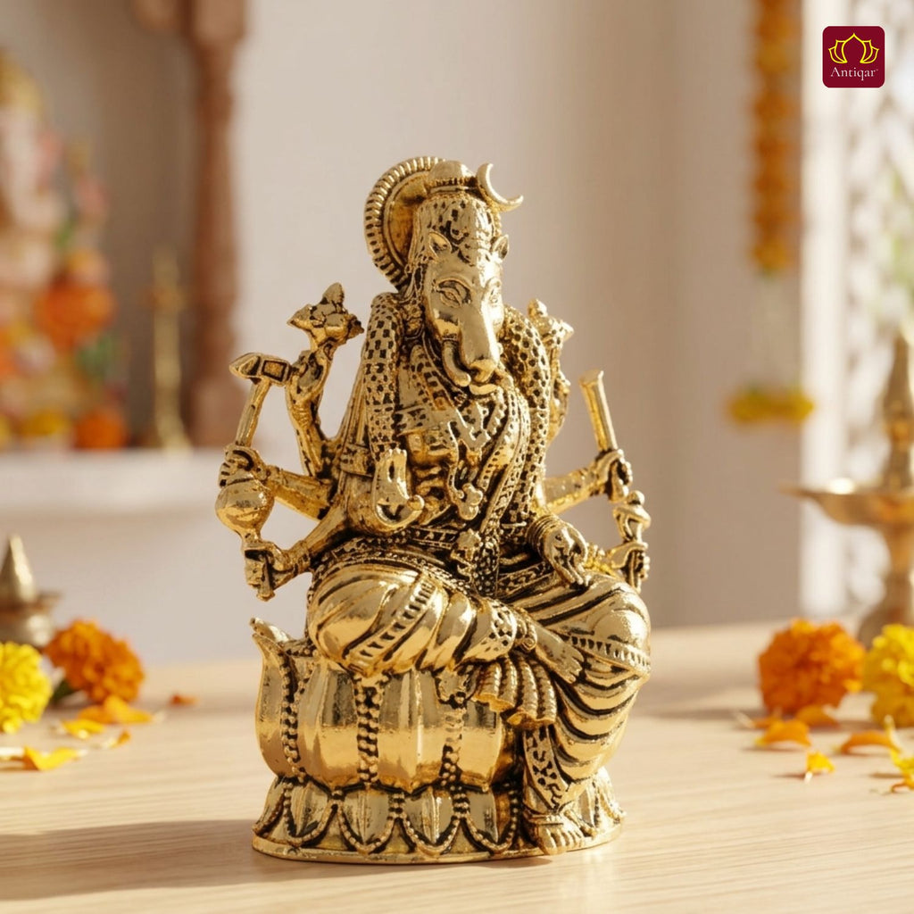 Brass Varahi Mata Idol - 5cm | Golden Finish | Spritual use for Home, Temple & Car dashboard Decor