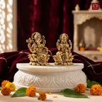 Brass Ganesh Laxmi Pair Idol - 4.5 cm | Golden Finish | Spiritual Idol for Temple & Home Decor