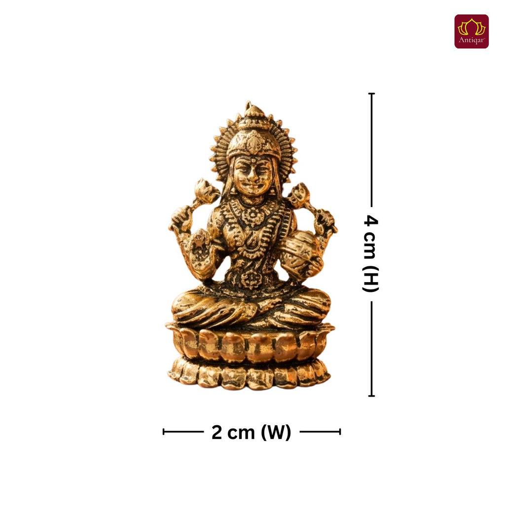 Brass Lakshmi JI Idol - 4cm | Golden Finish | Spiritual Decor for Temple, Home & Car Dashboard