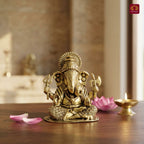 Brass Ganesh Idol - 5.5cm | Antique Finish | Spritual use for Home, Temple & Car dashboard Decor