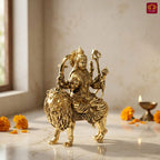 Brass Sherawali Maa Idol - 5.5cm | Sitting on Lion | Golden Finish | Spiritual Idol for Temple & Home Decor