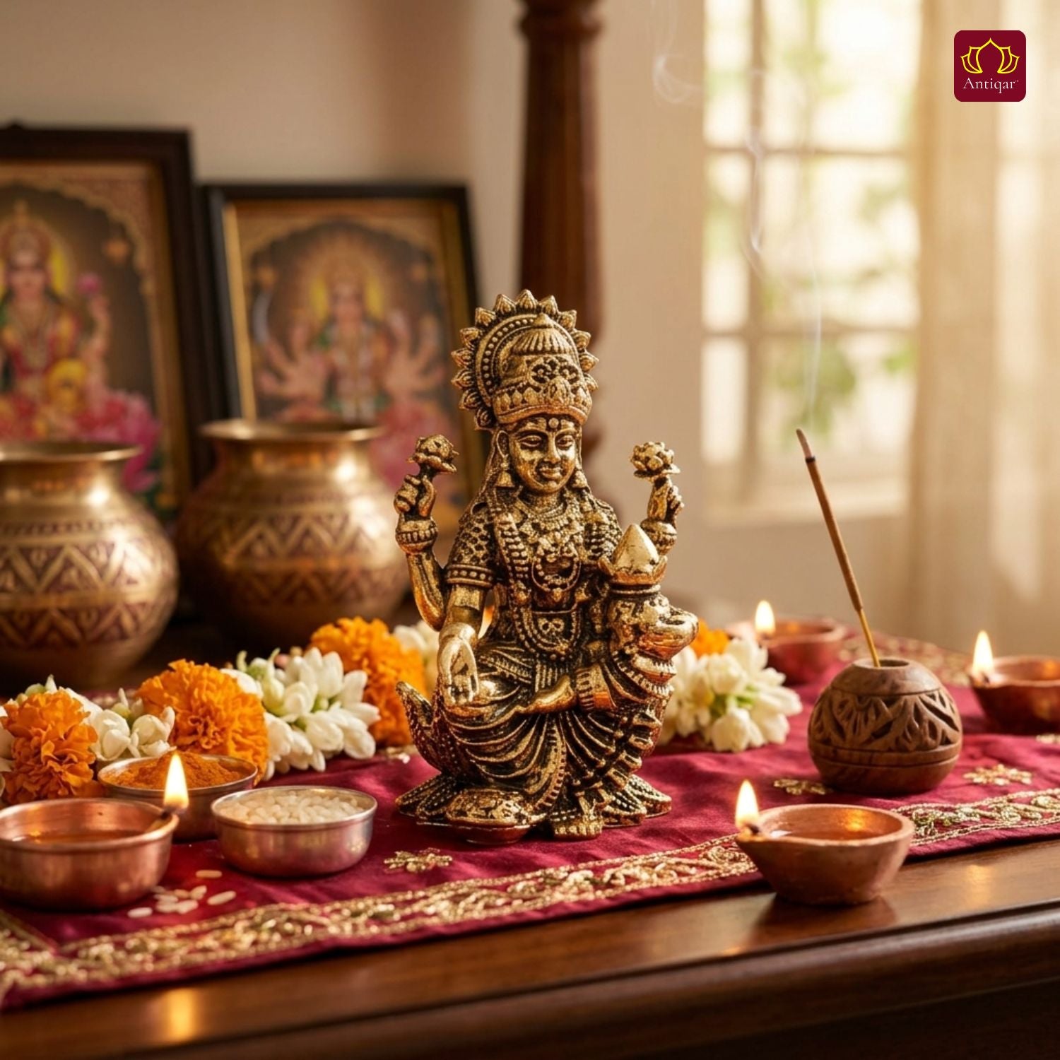 Brass Lakshmi JI Idol - 4cm | Golden Finish | Spiritual Decor for Temple, Home & Car Dashboard