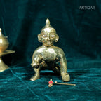 Krishna Laddu Gopal Brass Idol - 7cm | Superfine Finish | For Pooja, Temple & Car Dashboard Decor