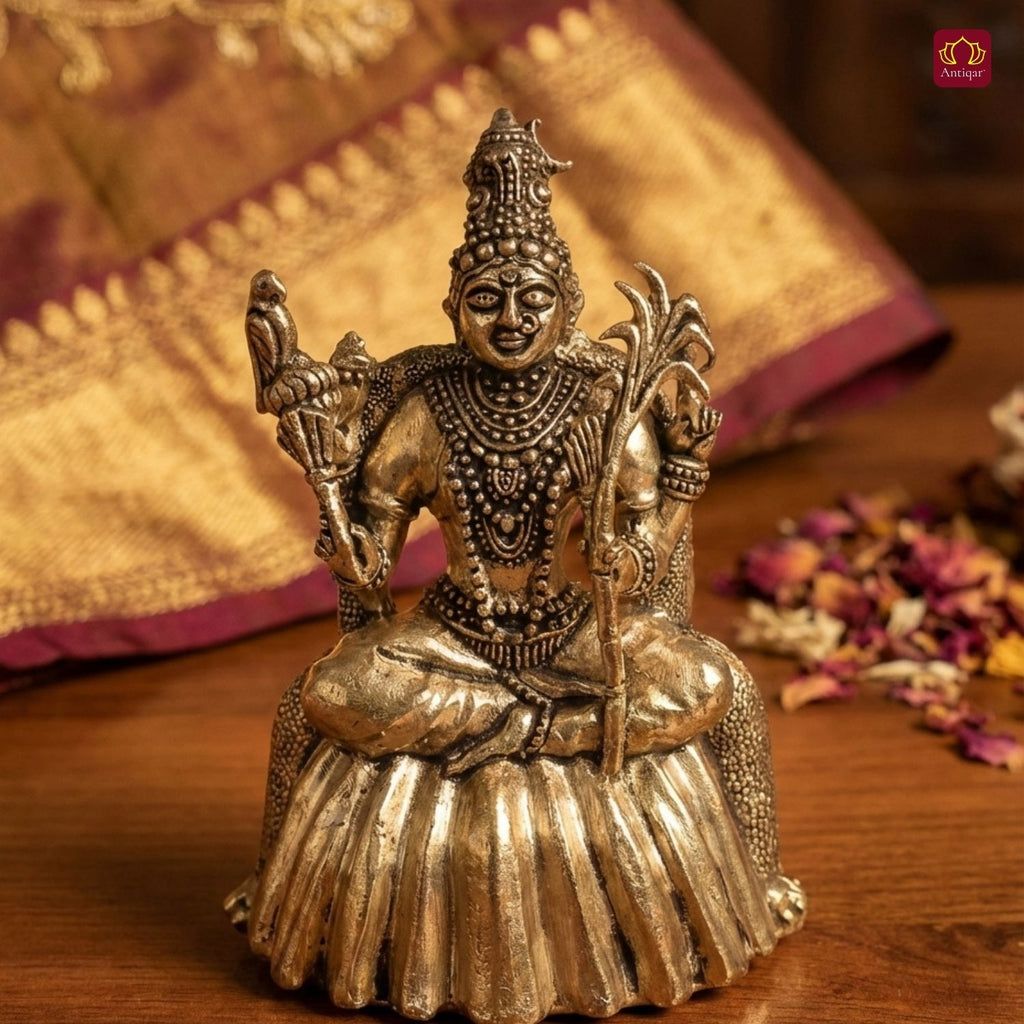 Brass Rajrajeshwari Deviji Idol -10cm | Antique Finish | Religious Idol for Home, Temple & Car Dashboard Decor