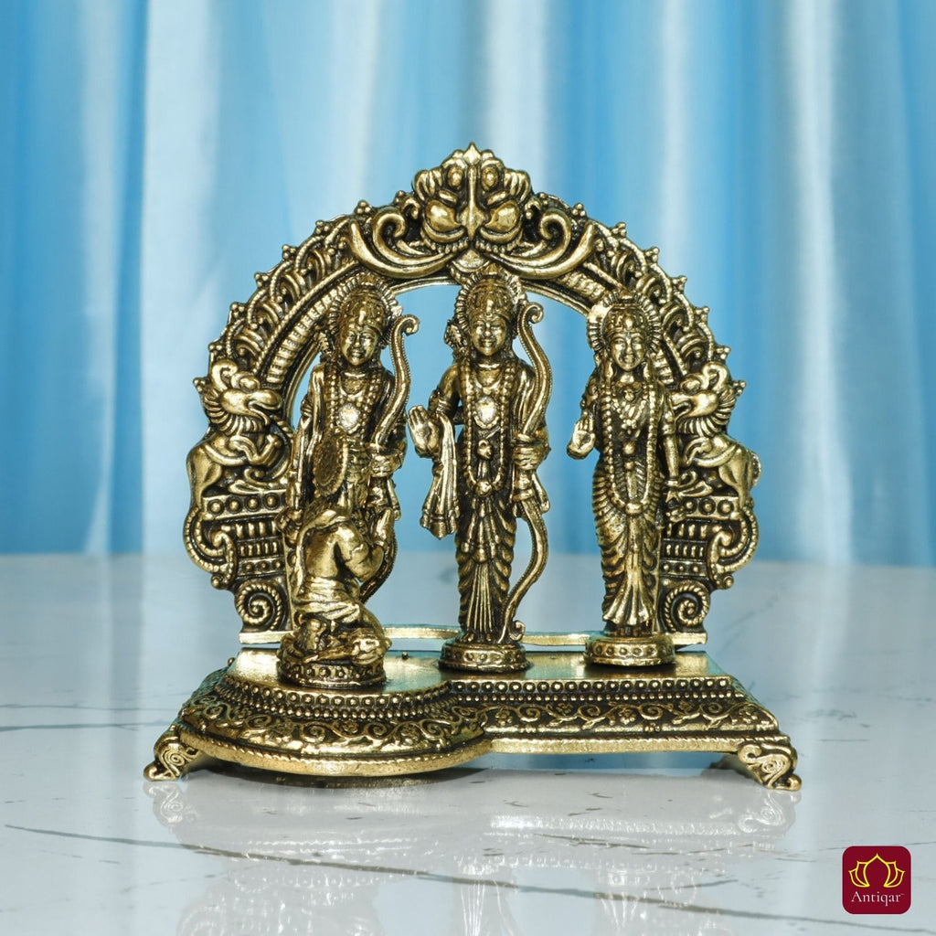 Brass Ram Darbar - 7.5cm | Antique Golden Finish | Spiritual Idol for Temple & Home Decor