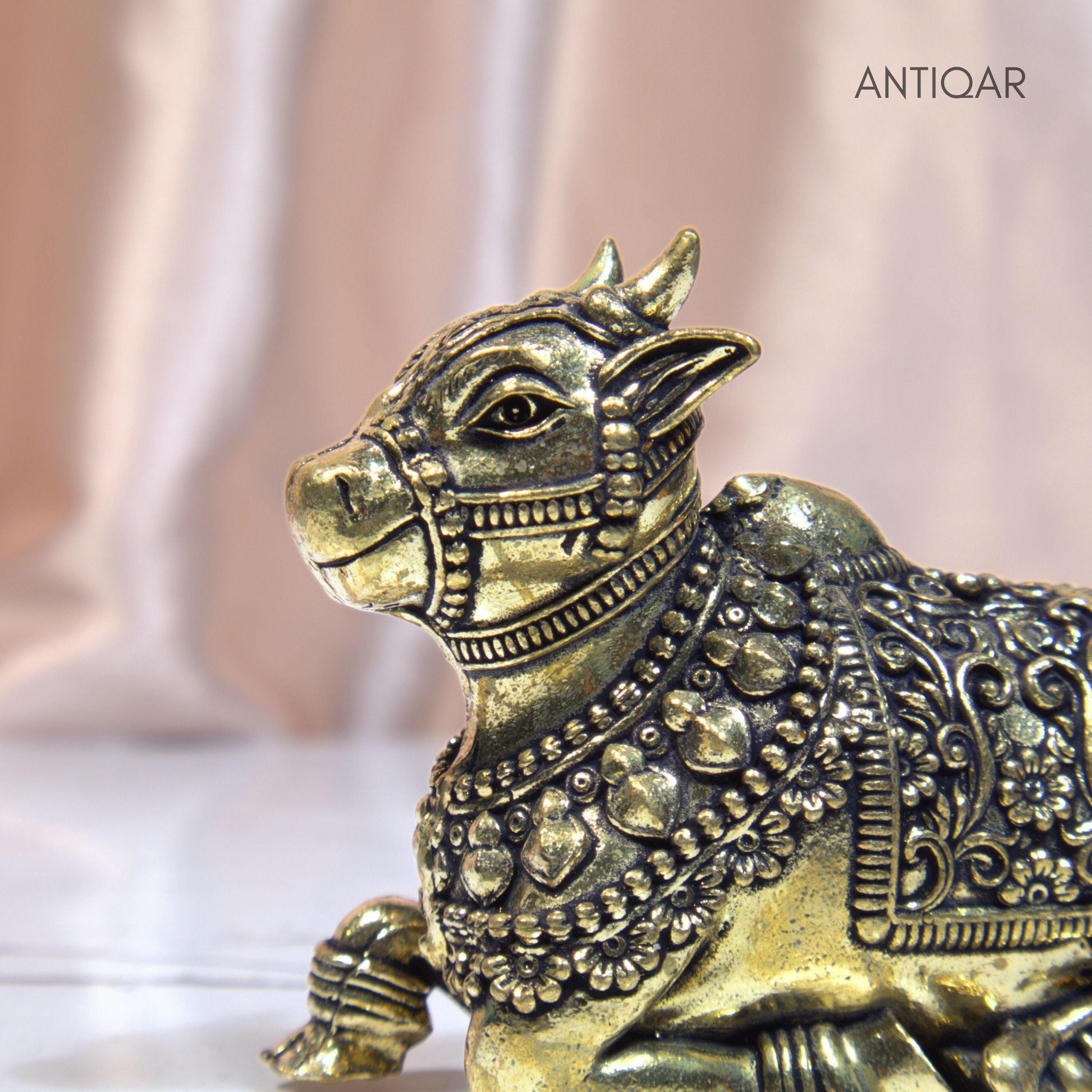 Brass Nandi Figurine - 4.5cm | Antique Finish | Spritual use for Home, Temple & Car Dashboard Decor